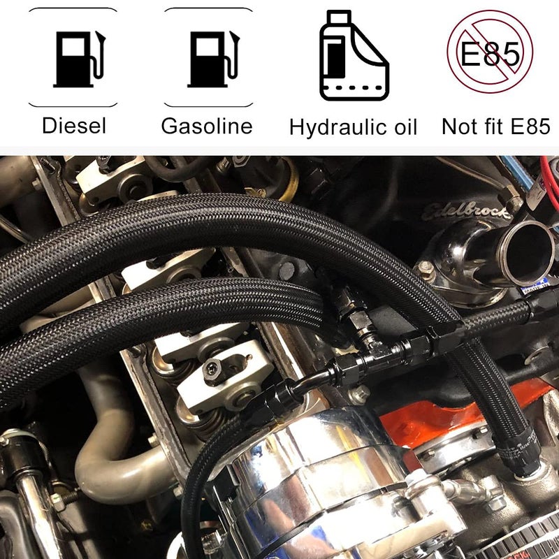 IPARTS EXPERT 3/8 6AN 12FT Fuel Line Hose Kit, Nylon Stainless Steel Braided Fuel Line Oil/Gas/Fuel Hose End Fitting Hose with 6PCS Swivel Fuel Hose Fitting Adapter Kit - Black - Image 3